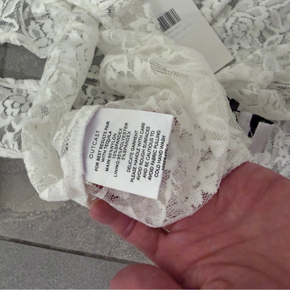 Outcast Suede Jumpsuit White Lace XS Pantsuit Halter Plunge Festival Sheer NWT - Picture 9 of 10